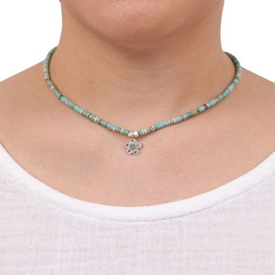 Alternate image for Floral Reconstitued Turquoise Silver Pendant Necklace Arcadia Flower