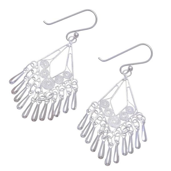 Alternate image for Diamond-Shaped Sterling Silver Filigree Chandelier Earrings Diamond Swing