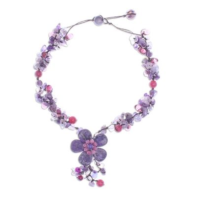 Alternate image for Agate and Amethyst Floral Pendant Necklace Purple Power