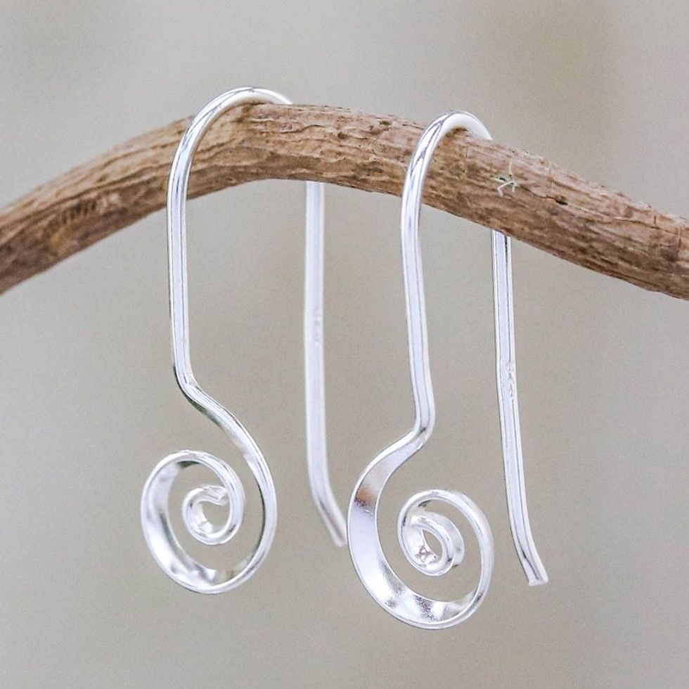 Spiraling Sterling Silver Drop Earrings from Thailand 'Tiny Spirals'