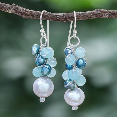 Alternate image for Cultured Pearl and Quartz Dangle Earrings from Thailand Happy Bunch