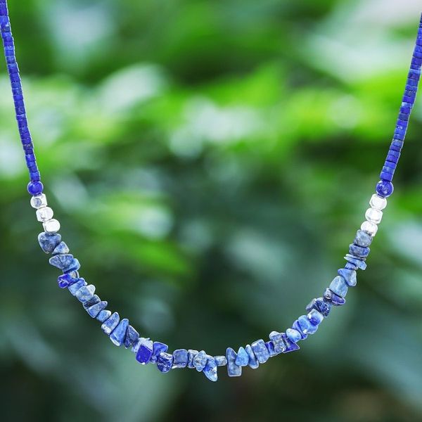 Alternate image for Lapis Lazuli and Karen Silver Beaded Necklace Natures Finest Hour