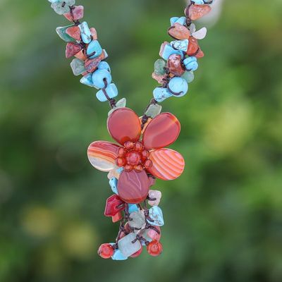 Alternate image for Agate and Carnelian Y Necklace Summer Flower