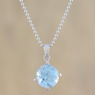 Alternate image for Circular Faceted Topaz Pendant Necklace from Thailand Blue Brilliance