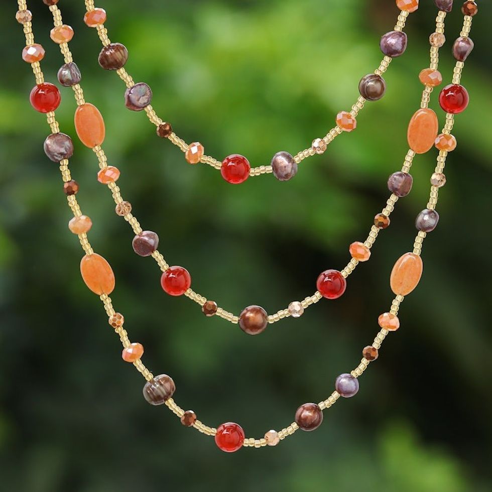 Colorful Multi-Gemstone Beaded Strand Necklace from Thailand 'Fancy Orange'