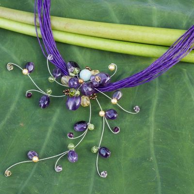 Alternate image for Hand Made Floral Amethyst Necklace Floral Joy