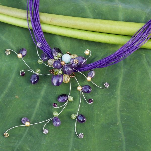 Alternate image for Hand Made Floral Amethyst Necklace Floral Joy