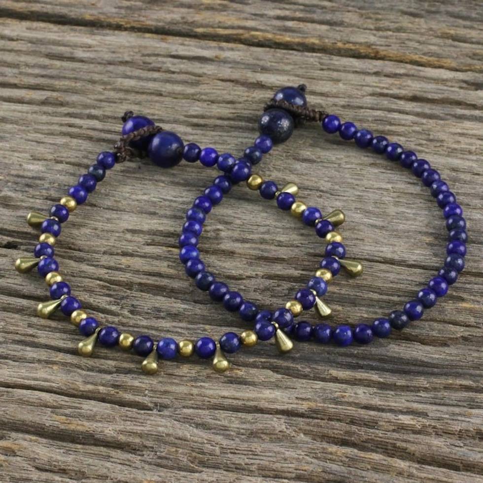 Lapis Lazuli Beaded Bracelets from Thailand Pair 'Beautiful Forever'