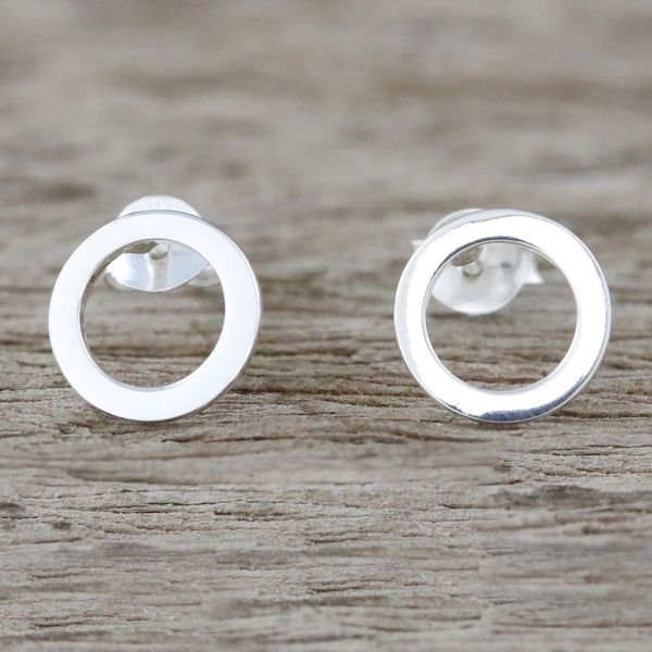 Alternate image for Handcrafted Sterling Silver Stud Earrings from Thailand Simple Circles