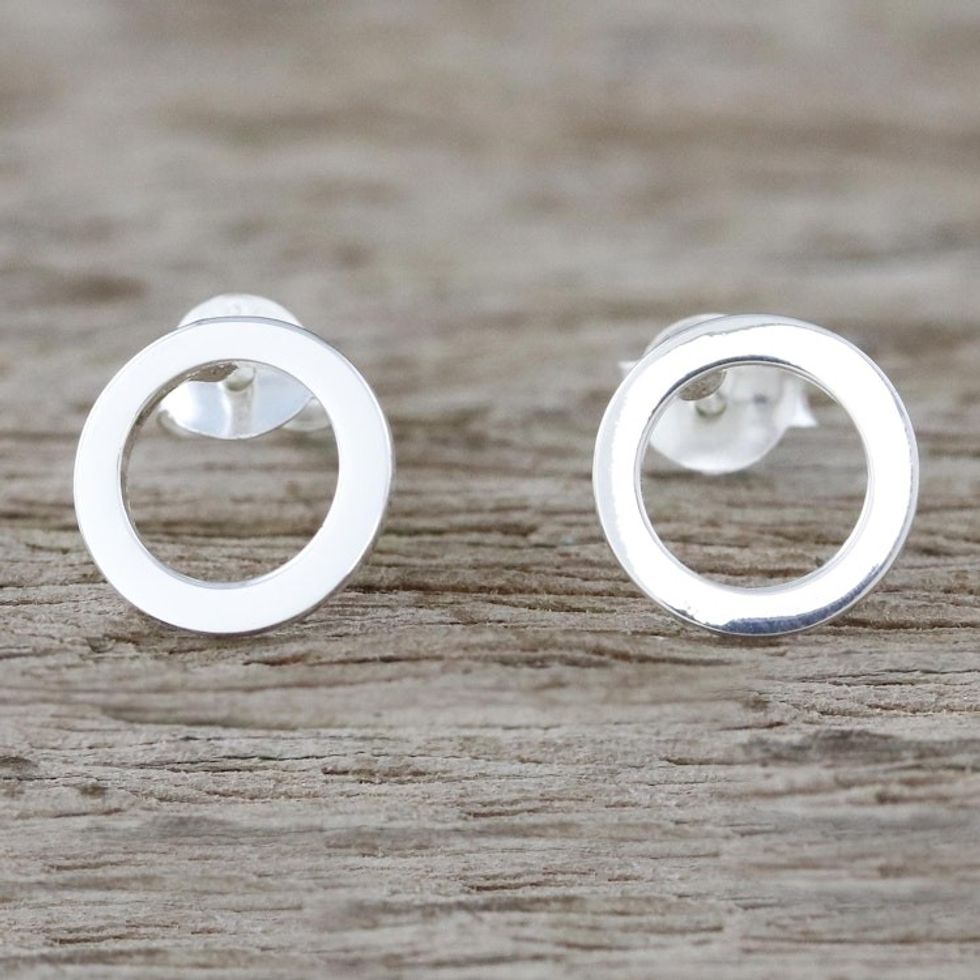 Handcrafted Sterling Silver Stud Earrings from Thailand 'Simple Circles'