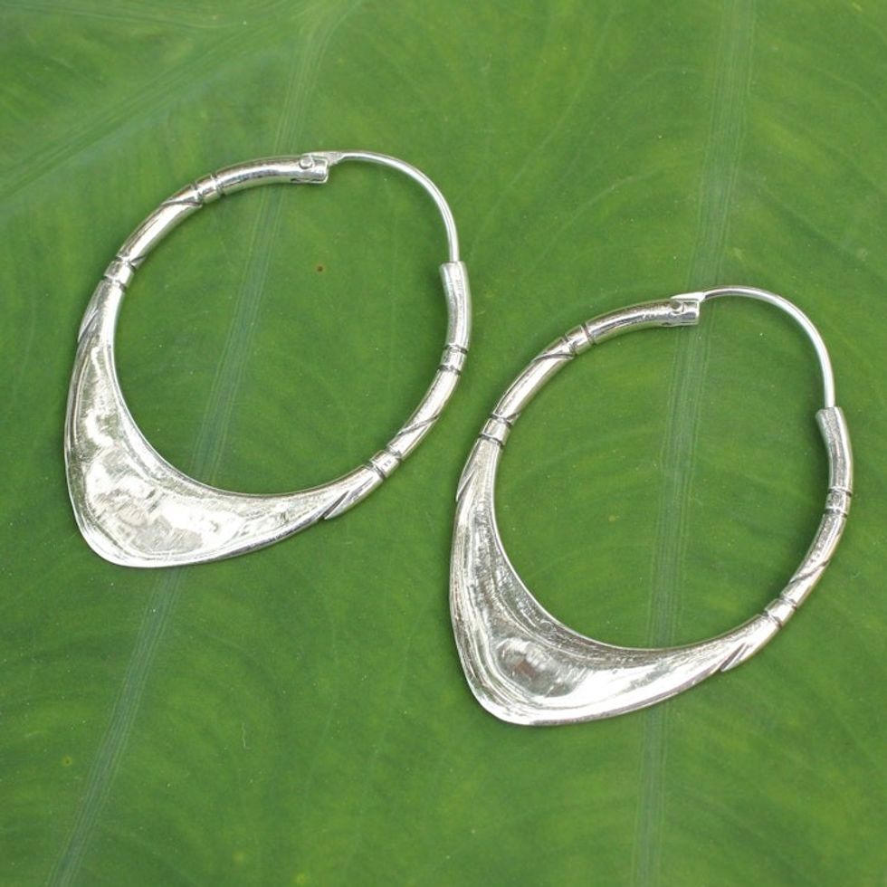 950 Silver Hoop Earrings 'Silver Boomerang'