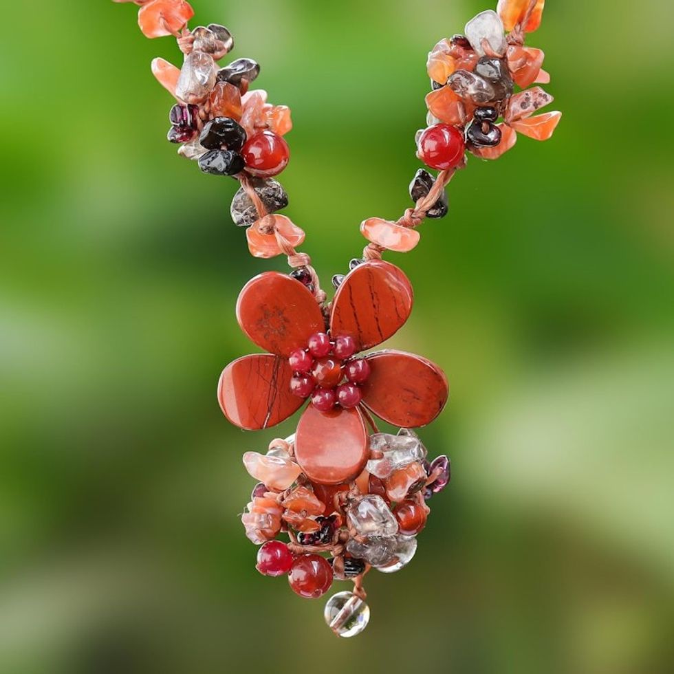 Floral Multi-Gemstone Beaded Pendant Necklace from Thailand 'Dazzling Bloom'