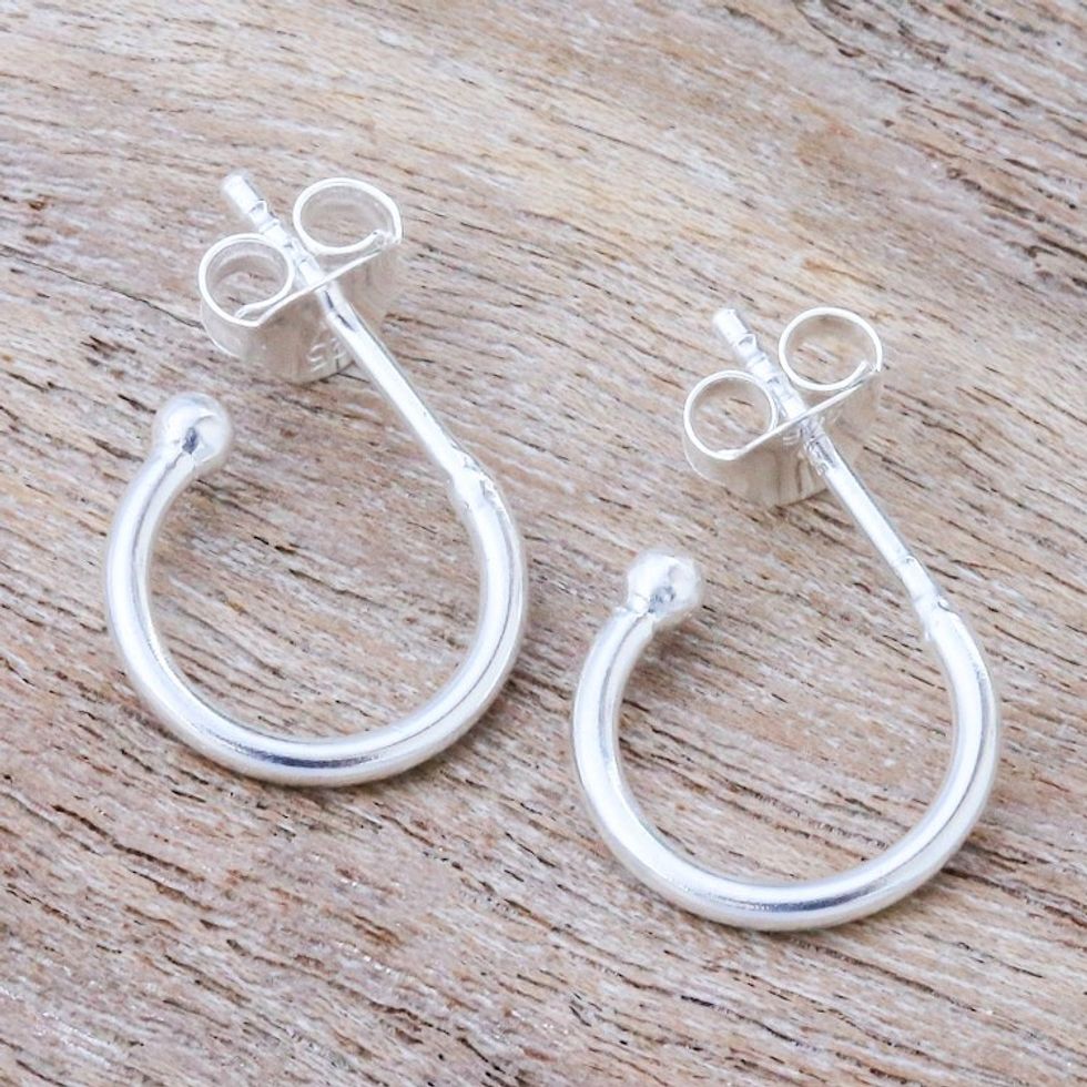 Artisan Crafted Sterling Silver Half Hoop Earrings 'Classic Crescent'