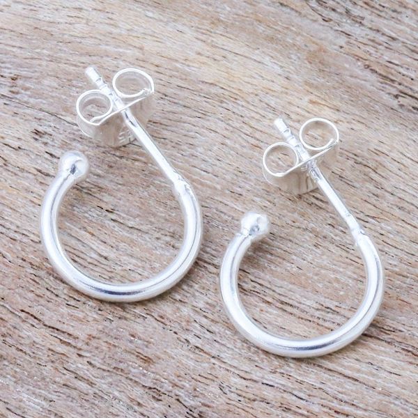 Alternate image for Artisan Crafted Sterling Silver Half Hoop Earrings Classic Crescent