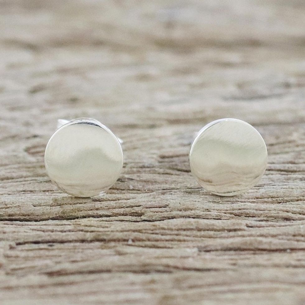 Handcrafted Sterling Silver Circular Stud Earrings 'Bright Circles'