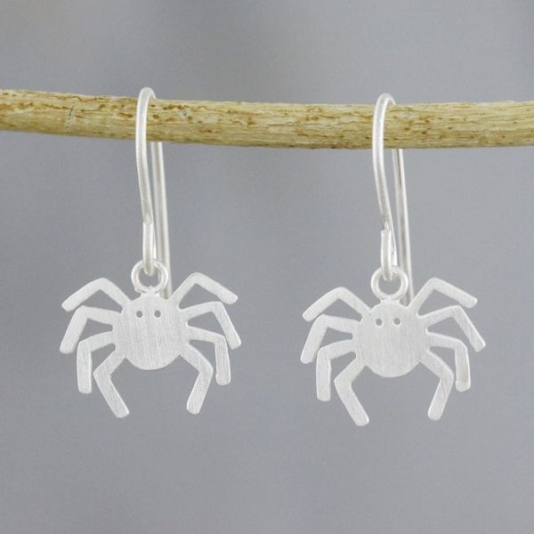 Alternate image for 925 Sterling Silver Handmade Dangle Spider Earrings Eight Legged Love