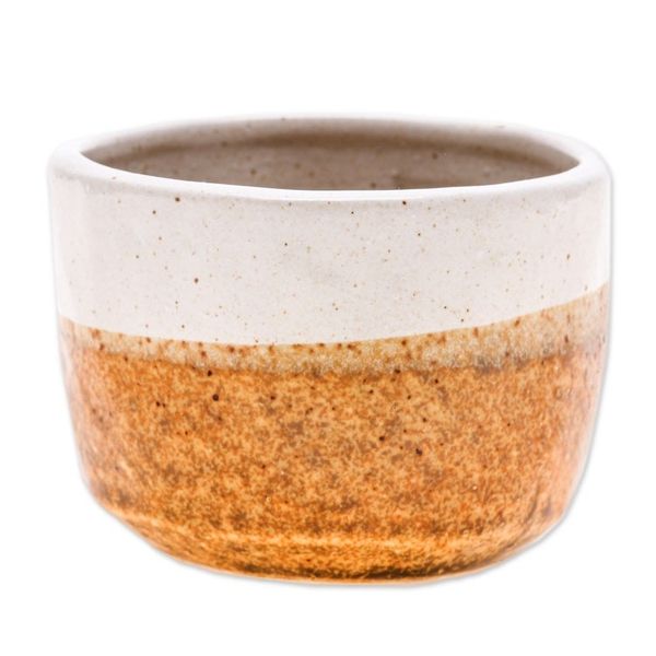 Alternate image for Handcrafted Ceramic Flower Pot with Brown Tones Brown Bud