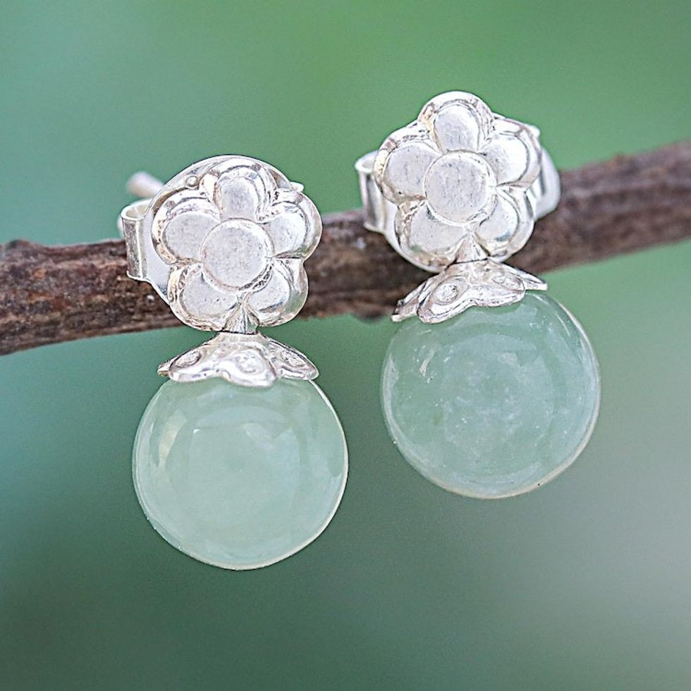 Artisan Crafted Jade and Silver Earrings 'Chiang Rai Charm'