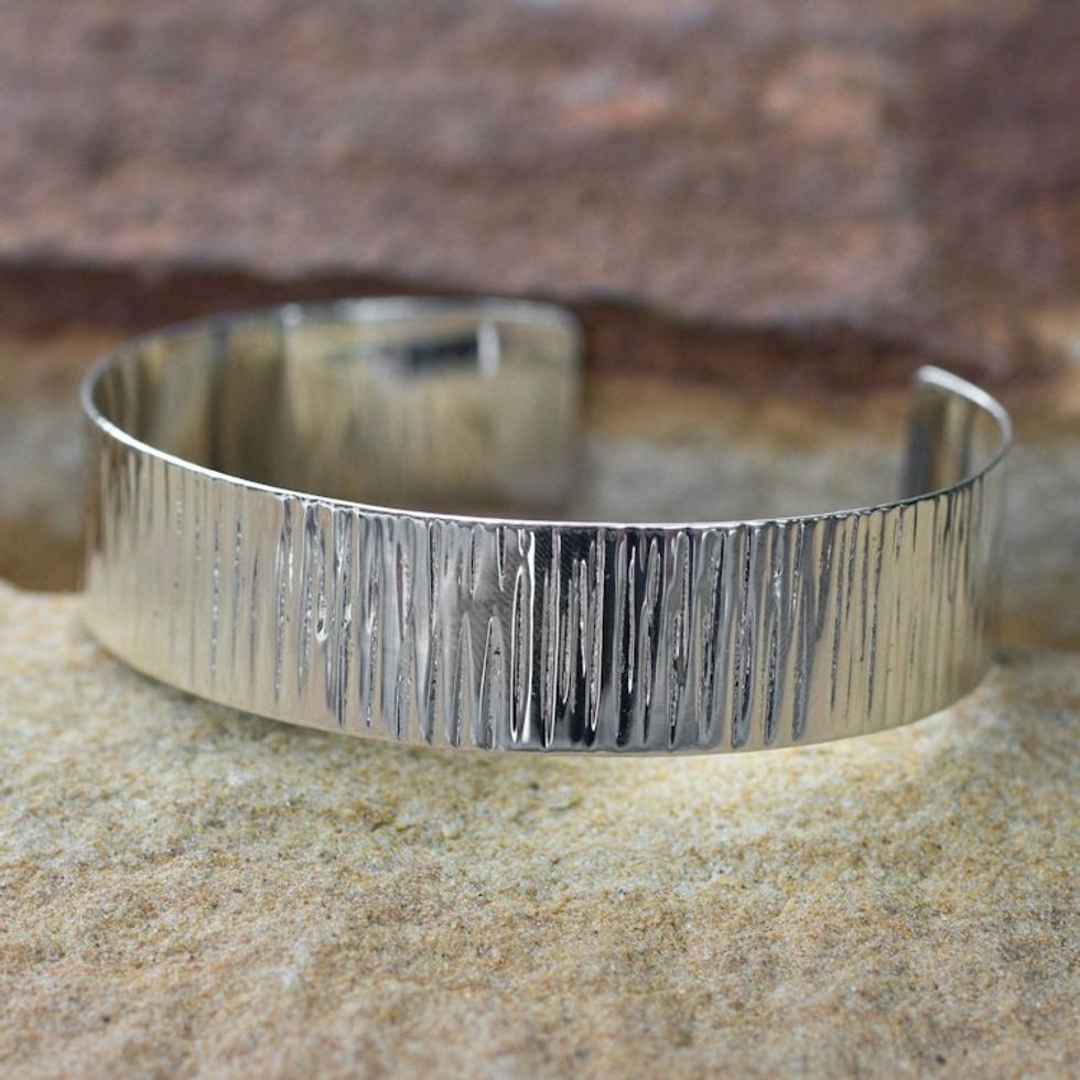 Sterling silver cuff bracelet 'Rain Lines'