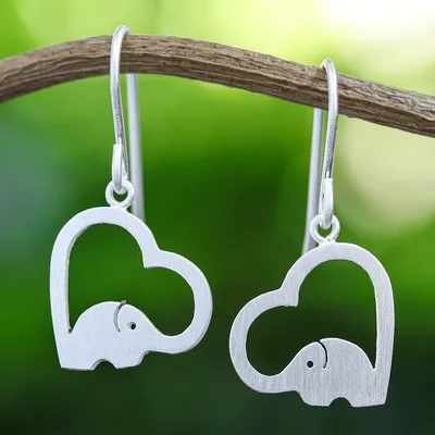 Alternate image for Sterling Silver Heart Elephant Earrings Heartfelt Elephants