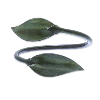 Alternate image for Leafy Leather Wrap Bracelet in Olive from Thailand Forest Embrace in Olive
