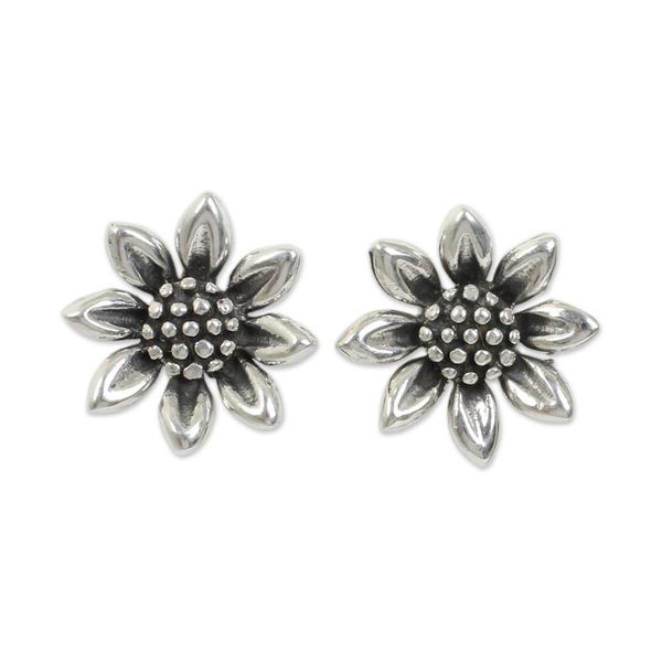 Alternate image for Small Sterling Silver Sun Flower Post Earrings from Thailand Sunflower Love