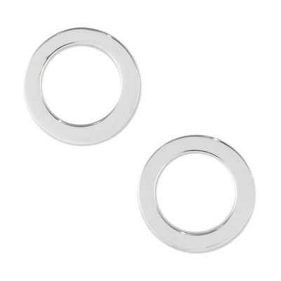 Alternate image for Handcrafted Sterling Silver Stud Earrings from Thailand Simple Circles