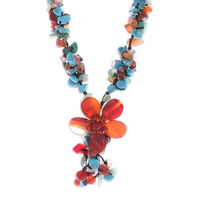 Alternate image for Agate and Carnelian Y Necklace Summer Flower
