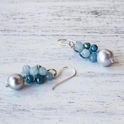 Alternate image for Cultured Pearl and Quartz Dangle Earrings from Thailand Happy Bunch