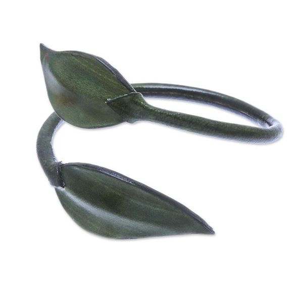 Alternate image for Leafy Leather Wrap Bracelet in Olive from Thailand Forest Embrace in Olive