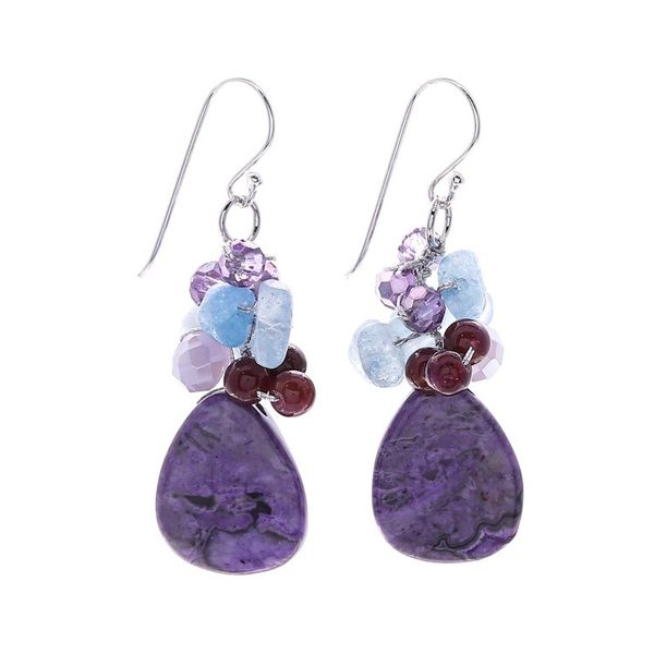 Alternate image for Handmade Thai Quartz and Garnet Dangle Earrings Pale Sky