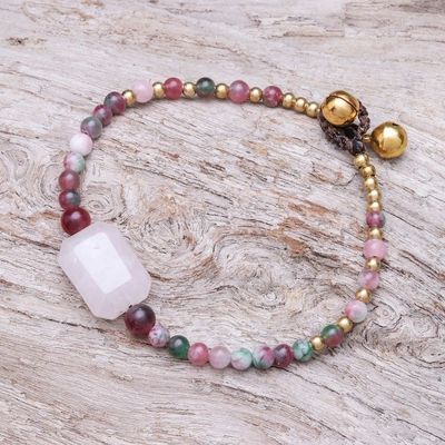 Alternate image for Rose Quartz and Agate Beaded Pendant Bracelet from Thailand Magical Day