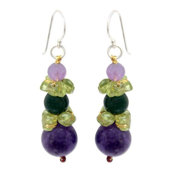Alternate image for Amethyst and Quartz Dangle Earrings Thai Harmony