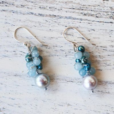 Alternate image for Cultured Pearl and Quartz Dangle Earrings from Thailand Happy Bunch