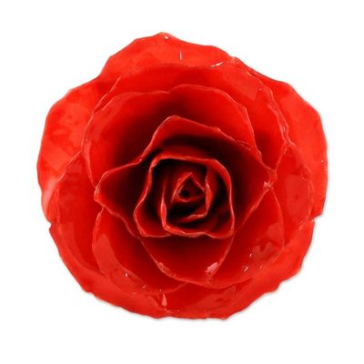 Alternate image for Artisan Crafted Natural Rose Brooch in Red from Thailand Rosy Mood in Red