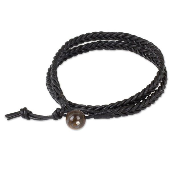 Alternate image for Mens Hand Braided Black Leather Wrap Bracelet Double Ebony