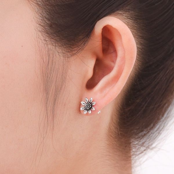 Alternate image for Small Sterling Silver Sun Flower Post Earrings from Thailand Sunflower Love