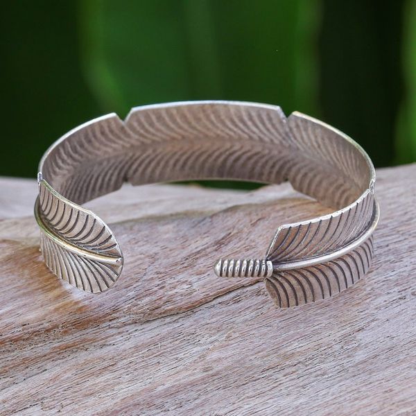 Alternate image for Feather-Themed Sterling Silver Cuff Bracelet from Thailand Freedom Plumage