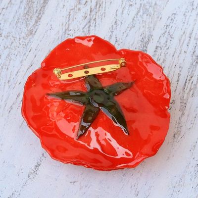 Alternate image for Artisan Crafted Natural Rose Brooch in Red from Thailand Rosy Mood in Red