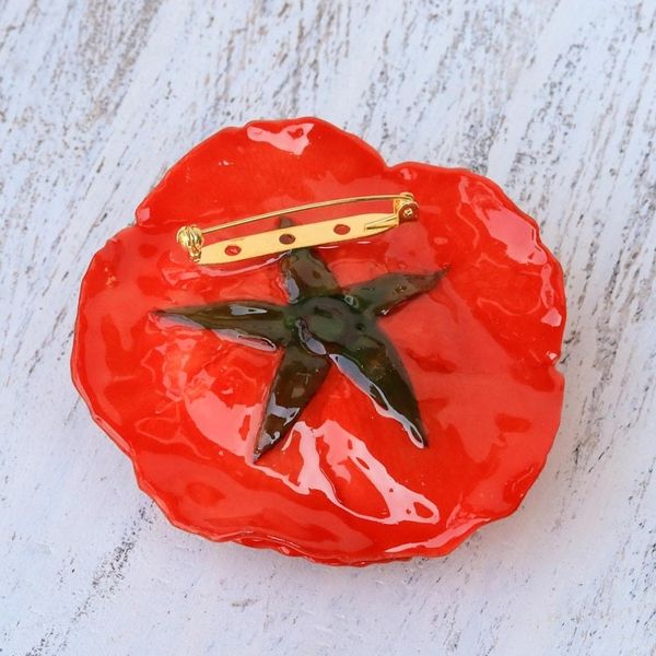Alternate image for Artisan Crafted Natural Rose Brooch in Red from Thailand Rosy Mood in Red