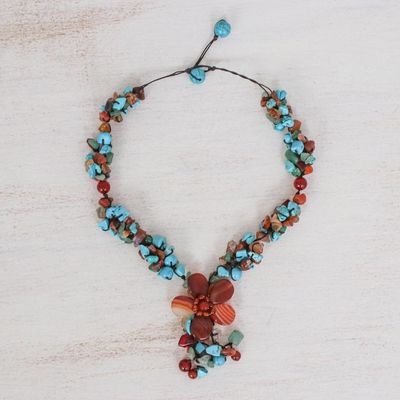 Alternate image for Agate and Carnelian Y Necklace Summer Flower