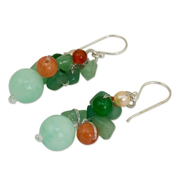 Alternate image for Handcrafted Pearl Carnelian Quartz Cluster Earrings Lemongrass
