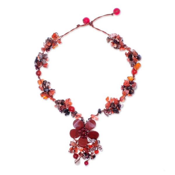 Alternate image for Floral Multi-Gemstone Beaded Pendant Necklace from Thailand Dazzling Bloom