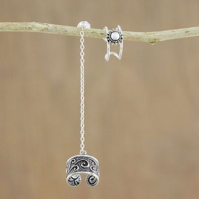 Alternate image for Spiral Motif Sterling Silver Ear Cuffs with Chain Ethereal Breeze