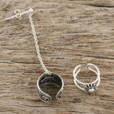 Alternate image for Spiral Motif Sterling Silver Ear Cuffs with Chain Ethereal Breeze