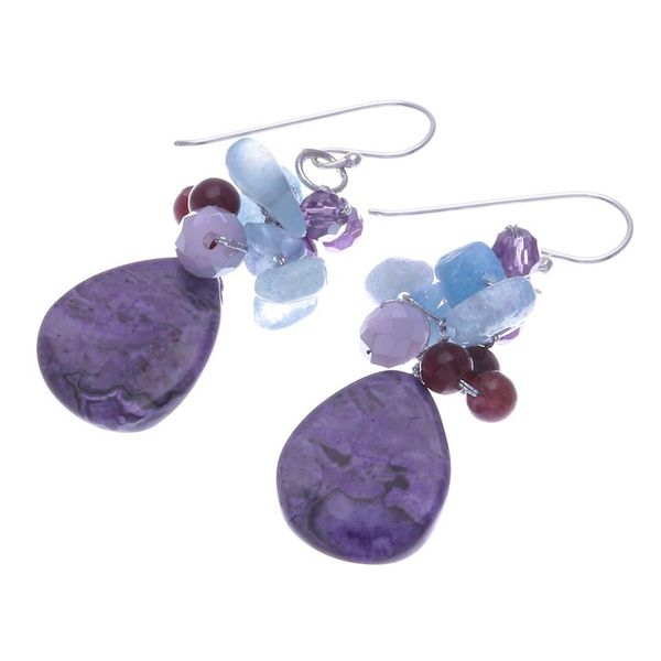 Alternate image for Handmade Thai Quartz and Garnet Dangle Earrings Pale Sky
