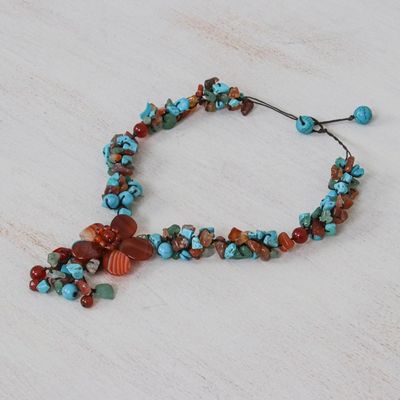Alternate image for Agate and Carnelian Y Necklace Summer Flower