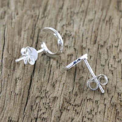 Alternate image for Handcrafted Sterling Silver Stud Earrings from Thailand Simple Circles