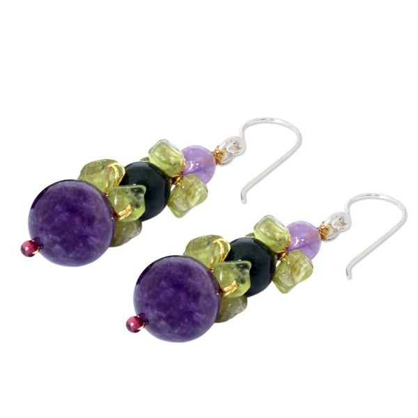 Alternate image for Amethyst and Quartz Dangle Earrings Thai Harmony
