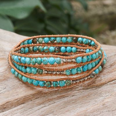 Alternate image for Silver and Leather Beaded Wrap Bracelet Sukhothai Sky